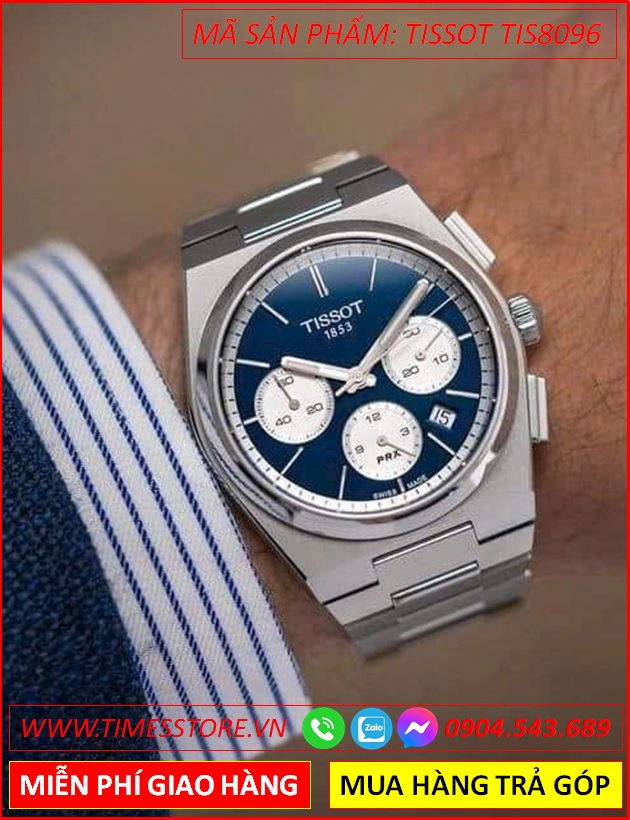 dong-ho-nam-tissot-prx-mat-xanh-chronograph-6-kim-day-kim-loai-timesstore-vn