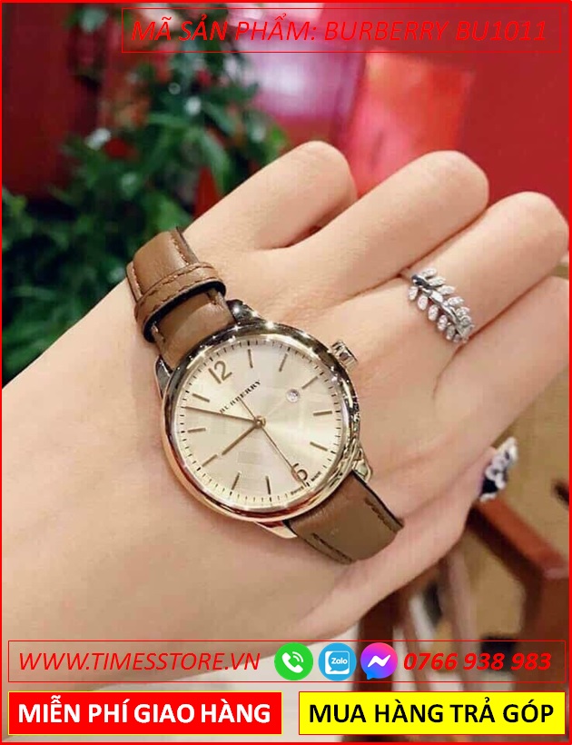 Wow Đẹp quá |Đồng hồ Nữ Burberry Mặt Tròn Dây Da Nâu