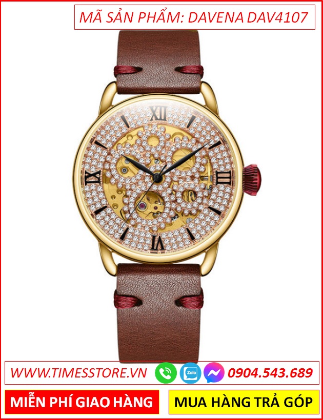 dong-ho-nu-davena-automatic-mat-tron-hinh-banh-rang-dinh-da-rose-gold-day-da-nau-timesstore-vn