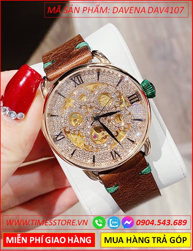 dong-ho-nu-davena-automatic-mat-tron-hinh-banh-rang-dinh-da-rose-gold-day-da-nau-timesstore-vn