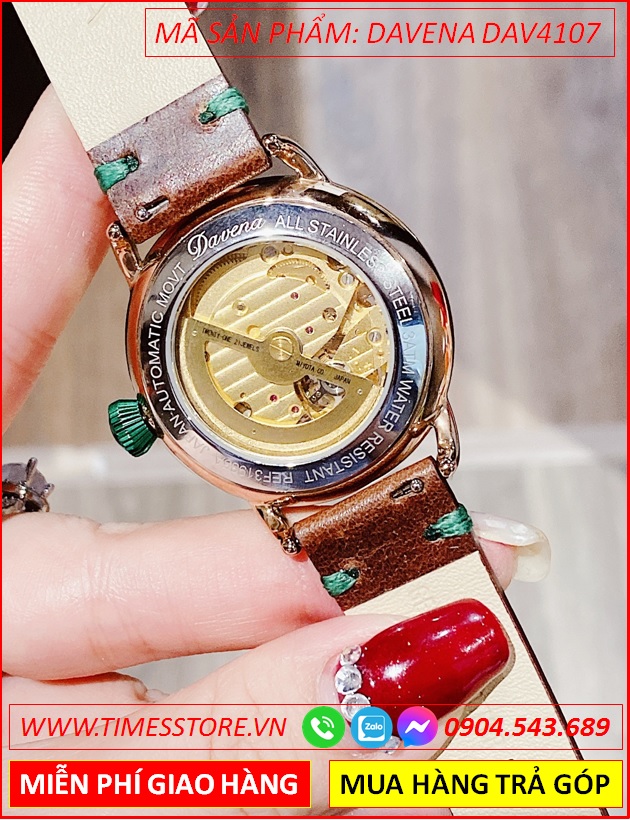 dong-ho-nu-davena-automatic-mat-tron-hinh-banh-rang-dinh-da-rose-gold-day-da-nau-timesstore-vn