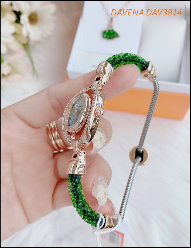 set-dong-ho-nu-davena-vong-tay-day-chuyen-thien-nga-swarovski-rose-gold-xanh-la-dep-timesstore-vn