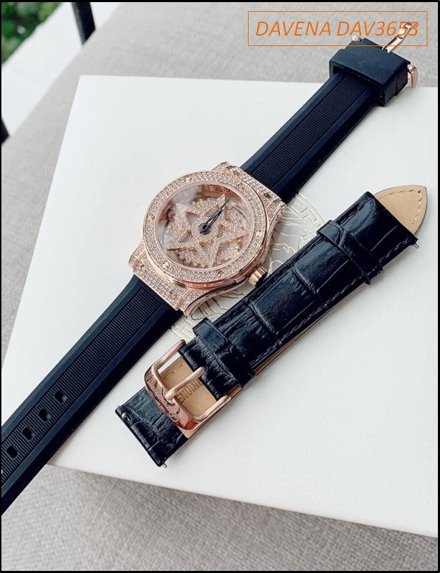 dong-ho-nu-davena-ngoi-sao-5-canh-mat-xoay-silicone-swarovski-rose-gold-dep-gia-re-timesstore-vn