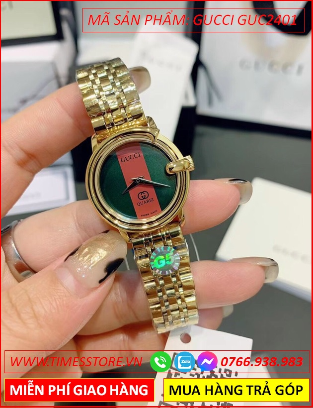 dong-ho-nu-gucci-mat-tron-xanh-do-day-kim-loai-vang-gold-timesstore-vn