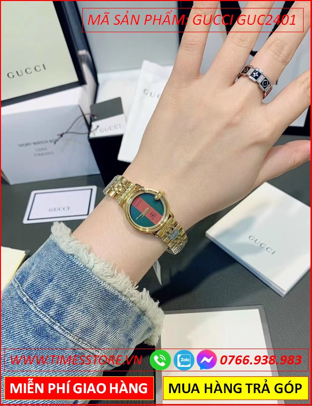 dong-ho-nu-gucci-mat-tron-xanh-do-day-kim-loai-vang-gold-timesstore-vn