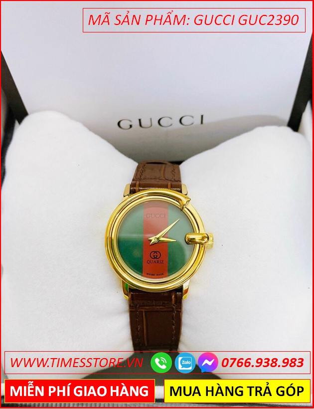 dong-ho-nu-gucci-mat-tron-xanh-do-vang-gold-day-da-nau-timesstore-vn