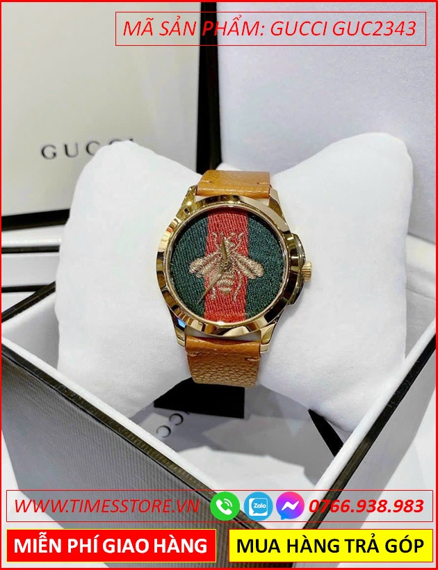 dong-ho-nu-gucci-unisex-mat-con-ong-day-da-nau-vang-timesstore-vn