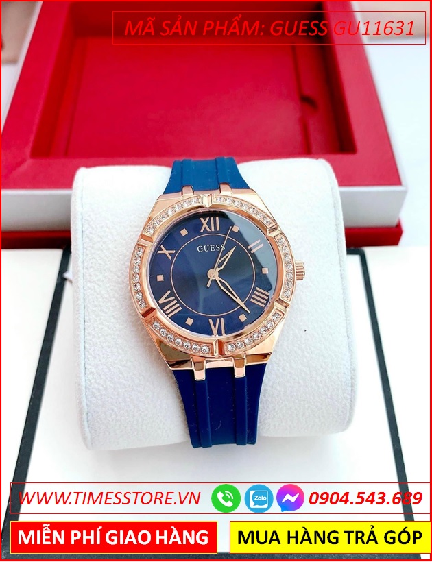 dong-ho-nu-guess-analog-mat-tron-rose-gold-day-sillicone-xanh-duong-timesstore-vn