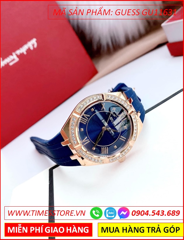 dong-ho-nu-guess-analog-mat-tron-rose-gold-day-sillicone-xanh-duong-timesstore-vn