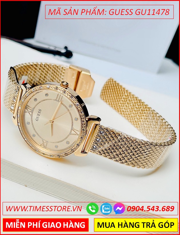 dong-ho-nu-guess-mat-tron-dinh-da-day-mesh-luoi-vang-gold-timesstore-vn