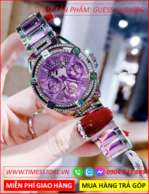 dong-ho-nu-guess-queen-multifunction-day-kim-loai-mau-tim-timesstore-vn