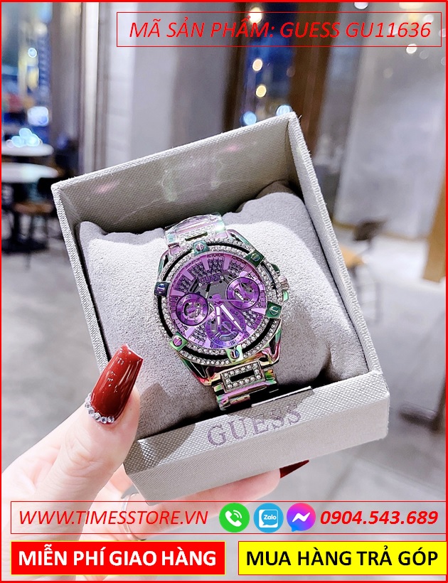 dong-ho-nu-guess-queen-multifunction-day-kim-loai-mau-tim-timesstore-vn