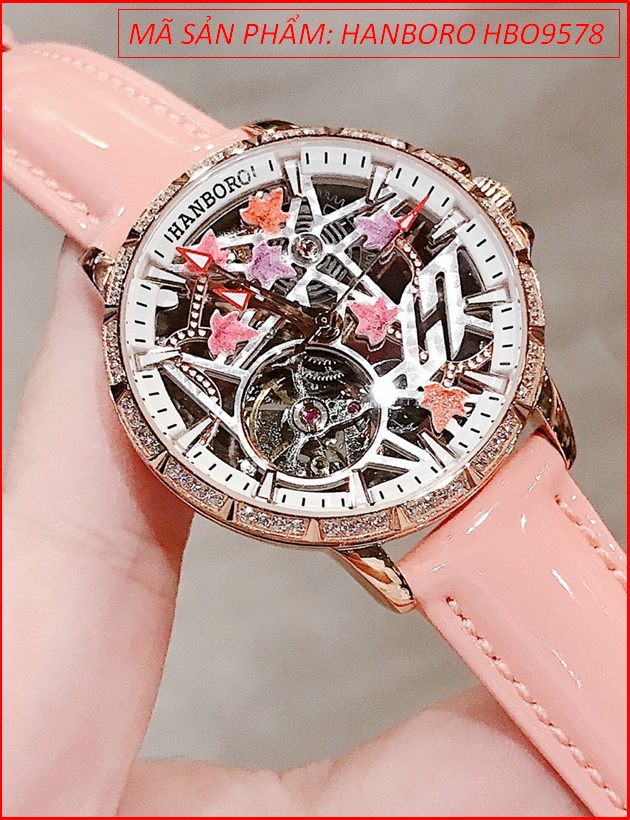 dong-ho-nu-hanboro-automatic-mat-tron-lo-may-day-da-hong-chinh-hang-dep-timesstore-vn