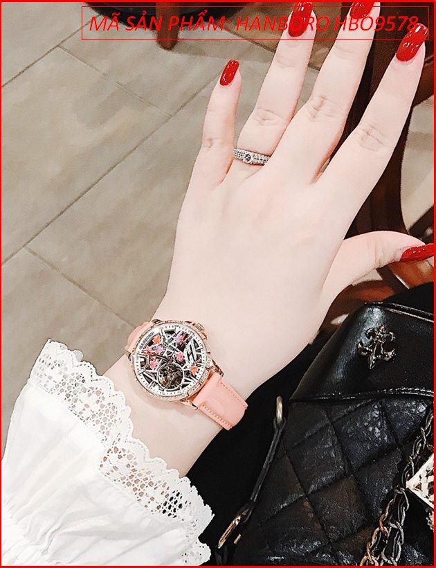 dong-ho-nu-hanboro-automatic-mat-tron-lo-may-day-da-hong-chinh-hang-dep-timesstore-vn