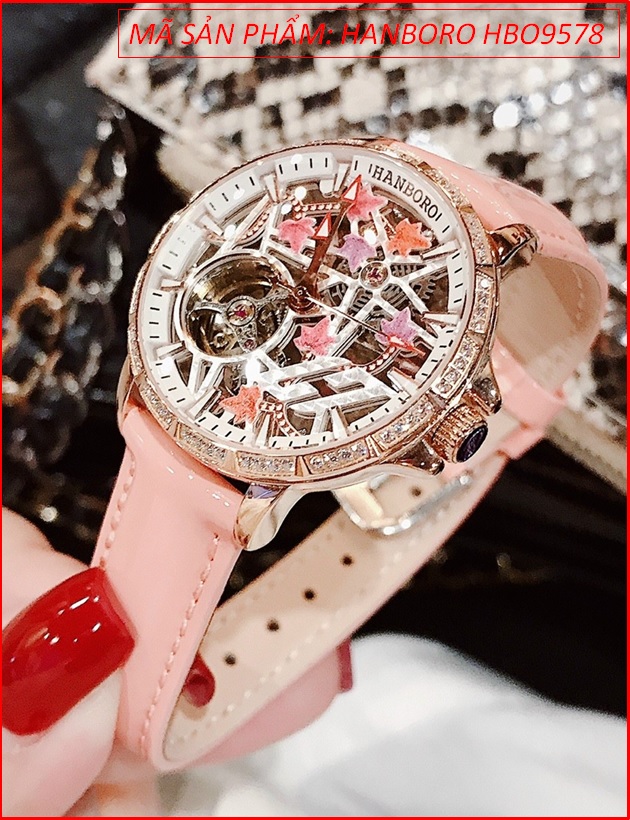 dong-ho-nu-hanboro-automatic-mat-tron-lo-may-day-da-hong-chinh-hang-dep-timesstore-vn