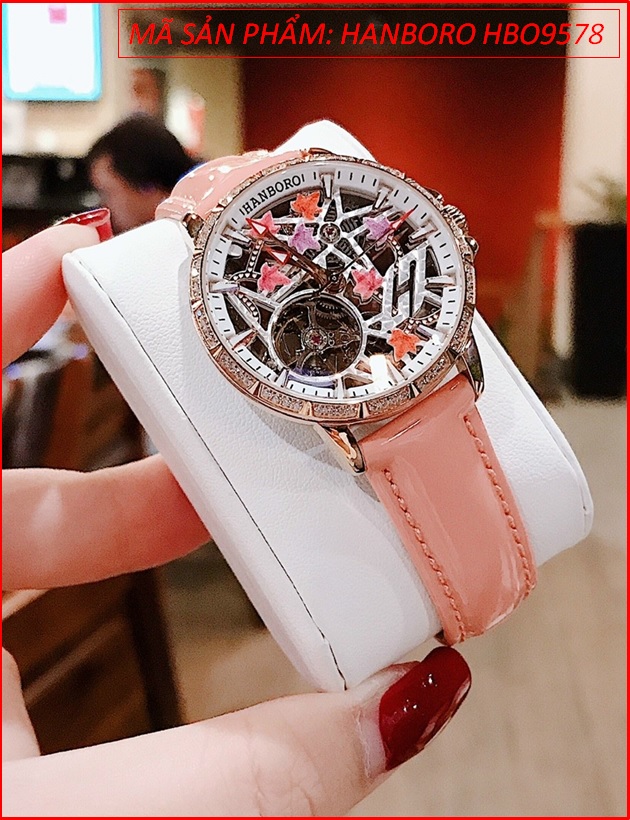 dong-ho-nu-hanboro-automatic-mat-tron-lo-may-day-da-hong-chinh-hang-dep-timesstore-vn
