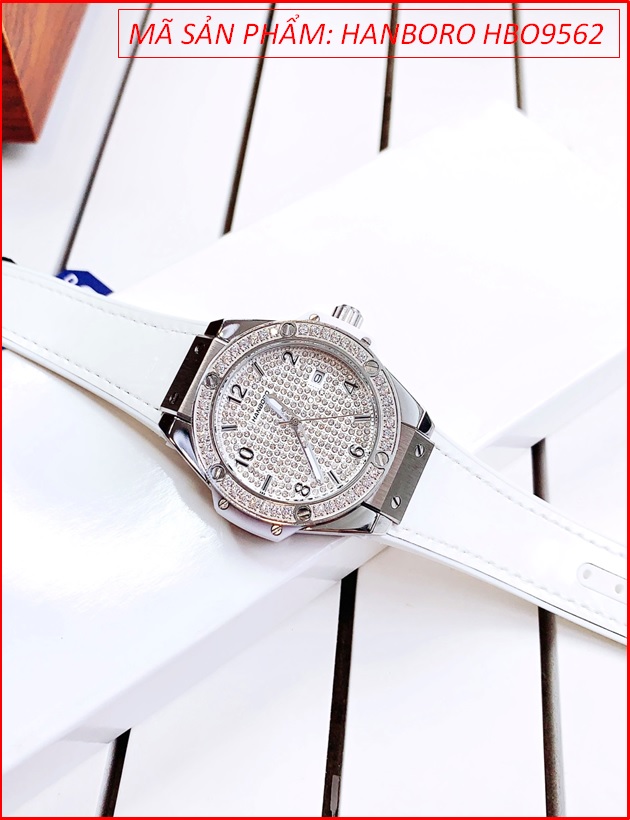 dong-ho-nu-hanboro-tua-hublot-dinh-pha-le-silver-day-silicone-trang-chinh-hang-dep-gia-re-timesstore-vn