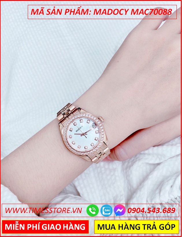 dong-ho-nu-madocy-tua-rolex-day-kim-loai-rose-gold-timesstore-vn