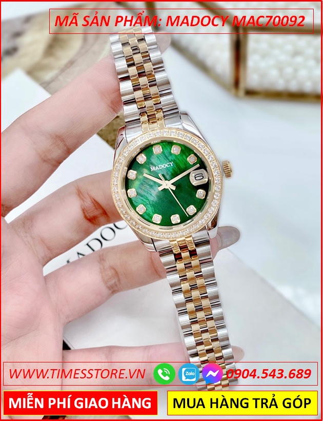 dong-ho-nu-madocy-tua-rolex-mat-xanh-la-day-demi-timesstore-vn