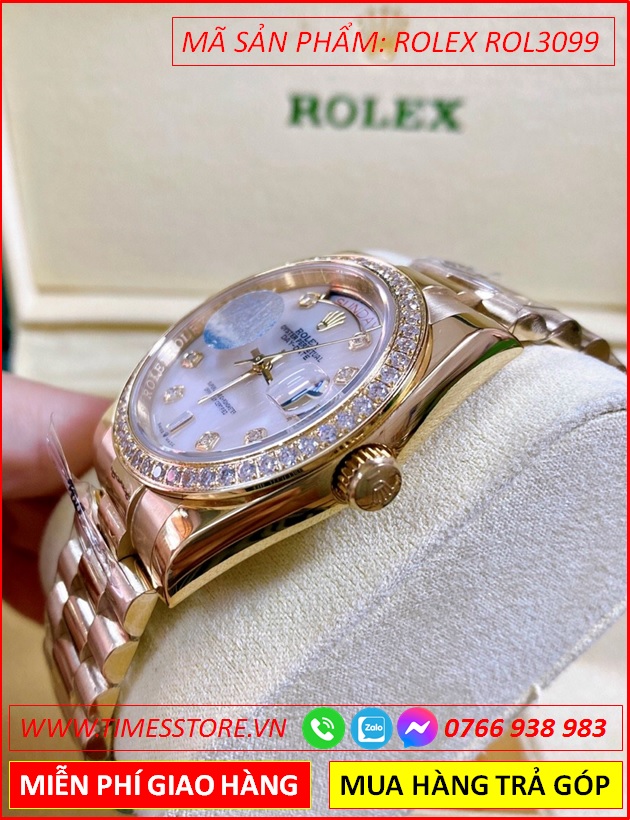 dong-ho-nu-rolex-f1-automatic-2-lich-mat-trang-day-rose-gold-timesstore-vn
