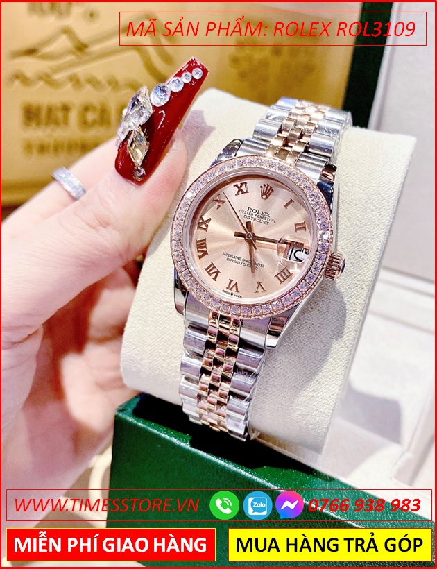 dong-ho-nu-rolex-f1-automatic-datejust-mat-vang-dinh-da-day-demi-timesstore-vn