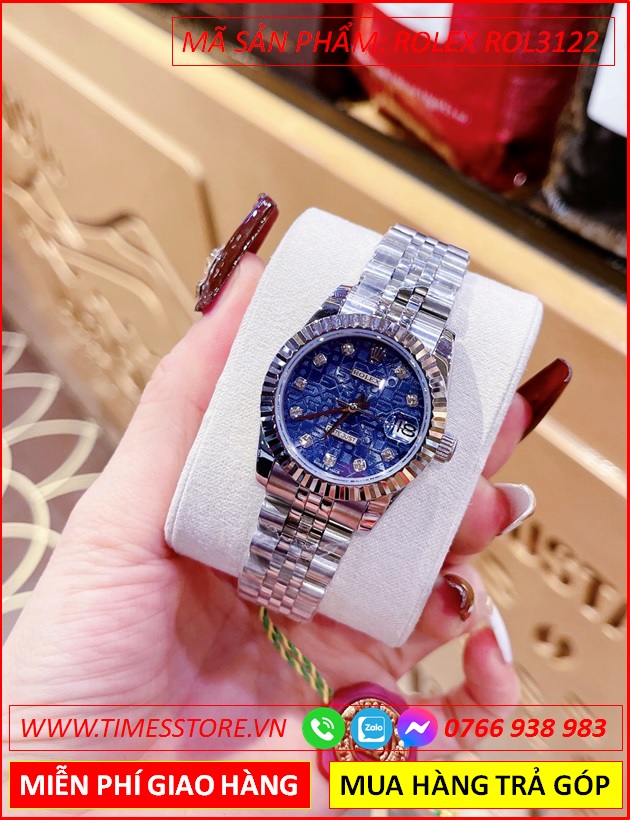 dong-ho-nu-rolex-f1-automatic-mat-3d-xanh-duong-day-kim-loai-timesstore-vn