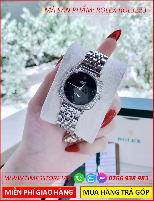 dong-ho-nu-rolex-f1-cellini-mat-vuong-den-day-kim-loai-timesstore-vn