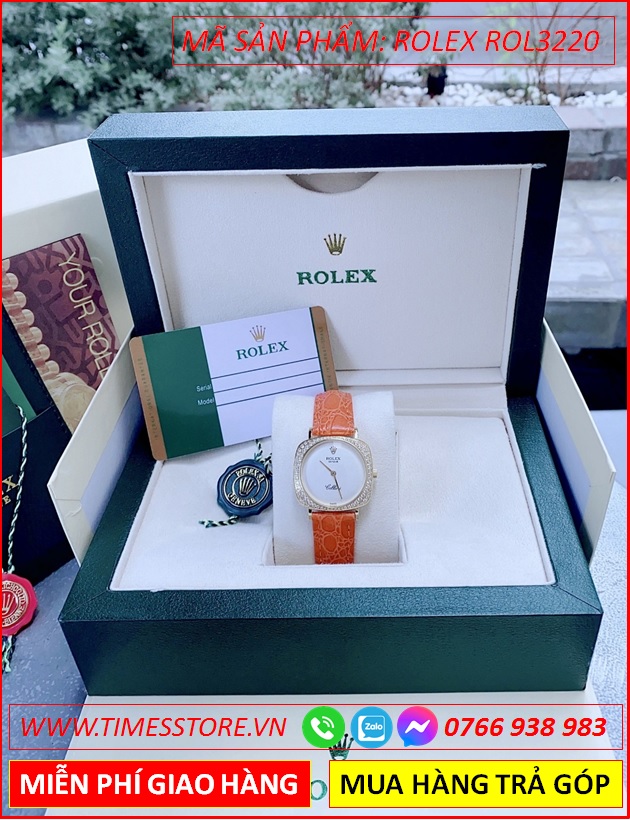 dong-ho-nu-rolex-f1-cellini-mat-vuong-dinh-da-day-xanh-cam-timesstore-vn