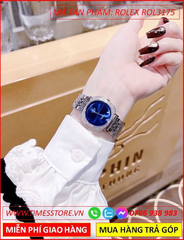 dong-ho-nu-rolex-f1-cellini-mat-vuong-xanh-day-kim-loai-timesstore-vn