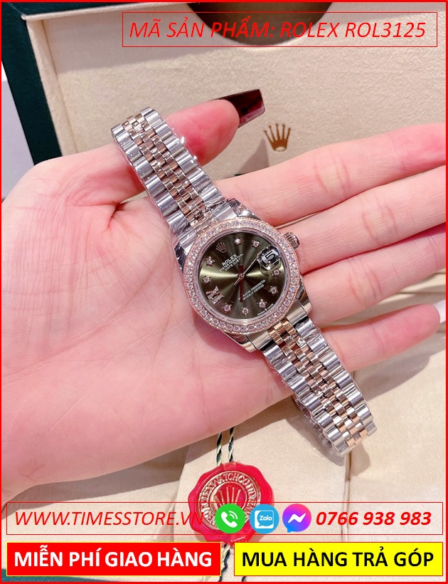 dong-ho-nu-rolex-f1-datejust-automatic-mat-xanh-la-day-demi-timesstore-vn