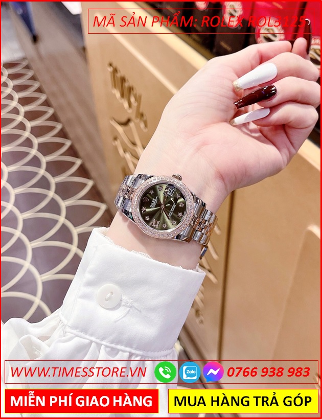 dong-ho-nu-rolex-f1-datejust-automatic-mat-xanh-la-day-demi-timesstore-vn