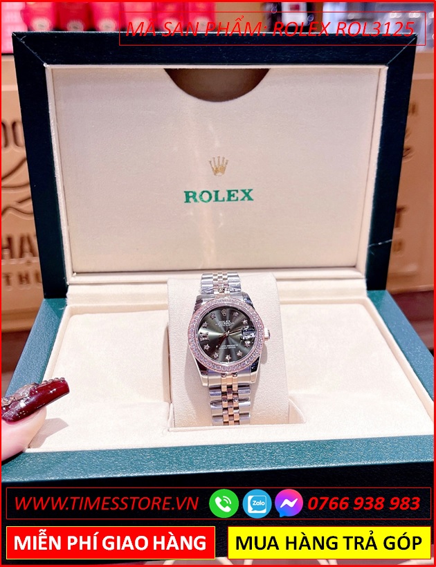 dong-ho-nu-rolex-f1-datejust-automatic-mat-xanh-la-day-demi-timesstore-vn