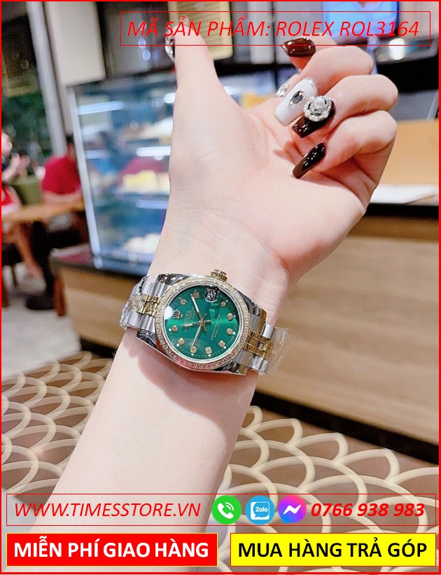 dong-ho-nu-rolex-f1-datejust-mat-xanh-la-day-demi-timesstore-vn