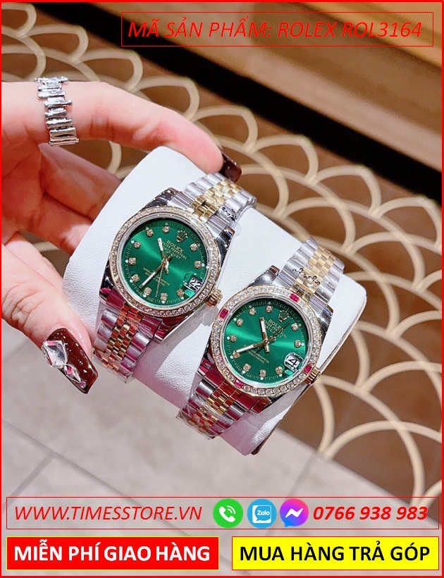 dong-ho-nu-rolex-f1-datejust-mat-xanh-la-day-demi-timesstore-vn