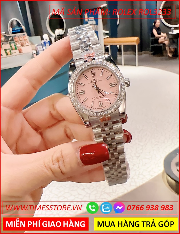 dong-ho-nu-rolex-f1-mat-hong-dinh-da-day-kim-loai-timesstore-vn