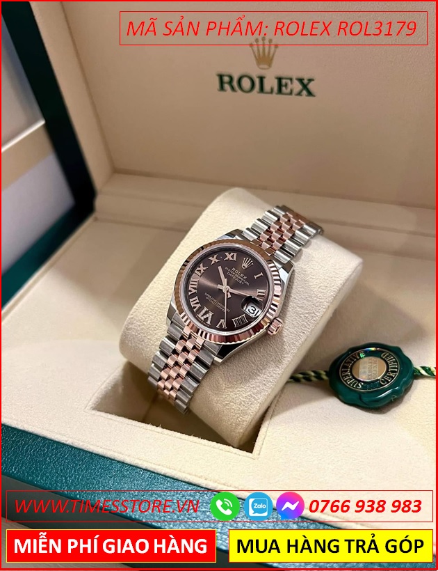 dong-ho-nu-rolex-f1-mat-nau-so-la-ma-day-demi-timesstore-vn