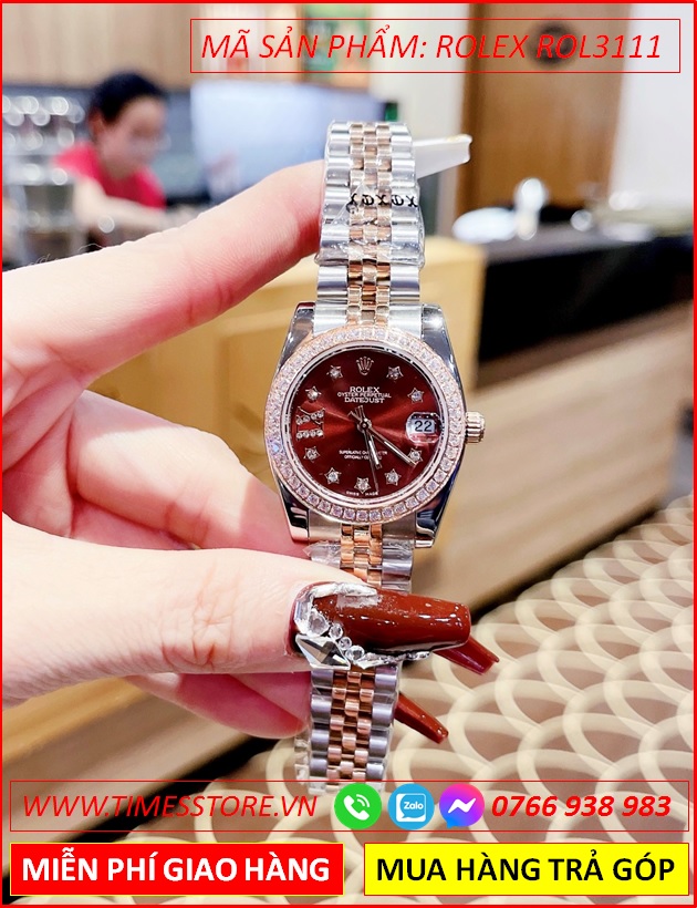 dong-ho-nu-rolex-f1-mat-nau-tay-dinh-da-day-demi-timesstore-vn