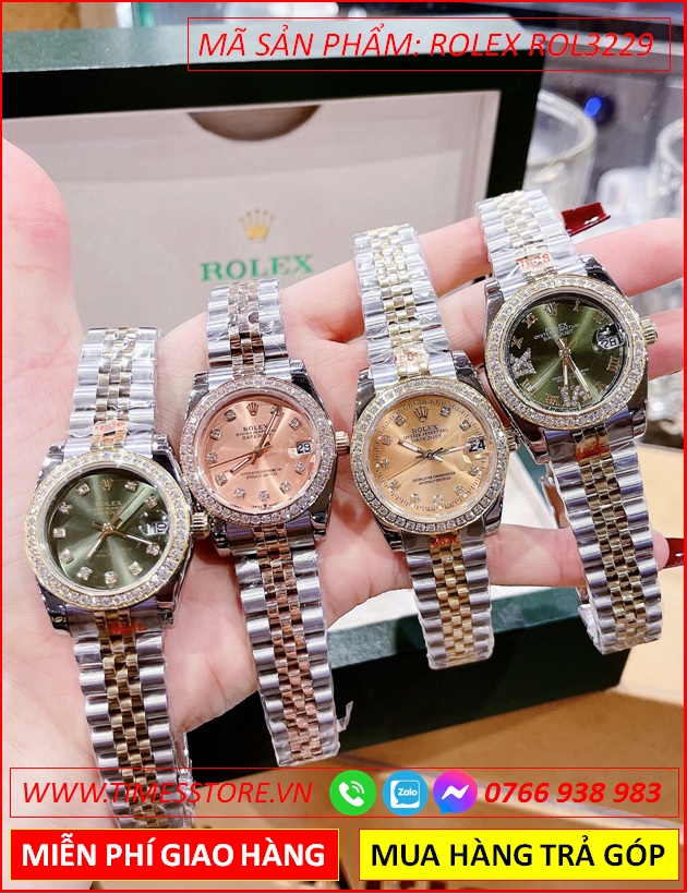 dong-ho-nu-rolex-f1-mat-xanh-la-dinh-da-day-demi-vang-timesstore-vn