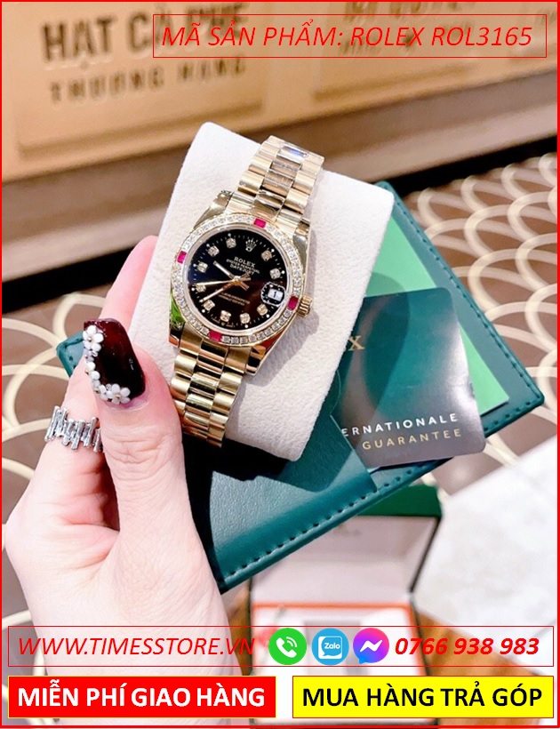 dong-ho-nu-rolex-f1-oyster-datejust-mat-den-day-vang-gold-timesstore-vn