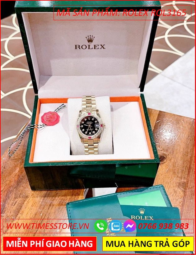 dong-ho-nu-rolex-f1-oyster-datejust-mat-den-day-vang-gold-timesstore-vn