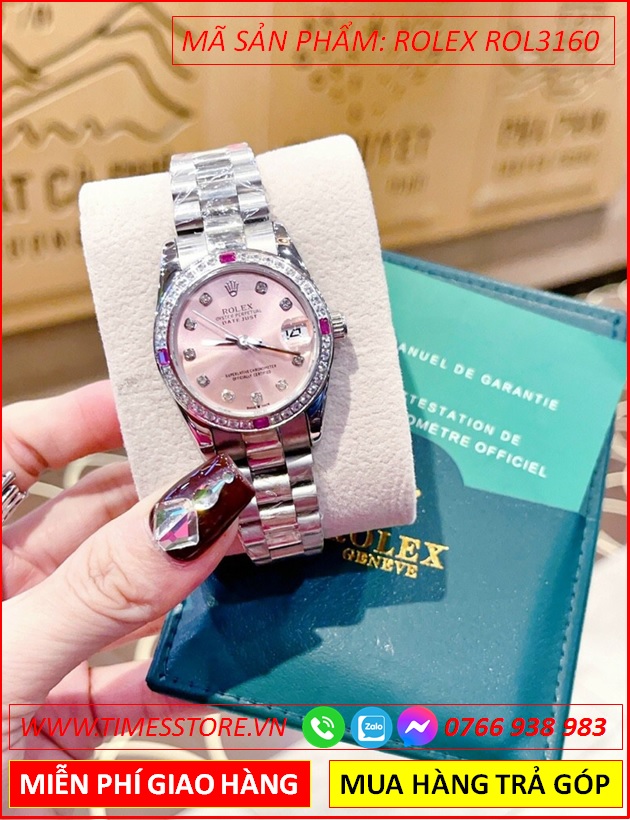 dong-ho-nu-rolex-f1-oyster-datejust-mat-hong-day-kim-loai-timesstore-vn