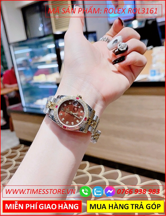 dong-ho-nu-rolex-f1-oyster-datejust-mat-nau-day-demi-timesstore-vn