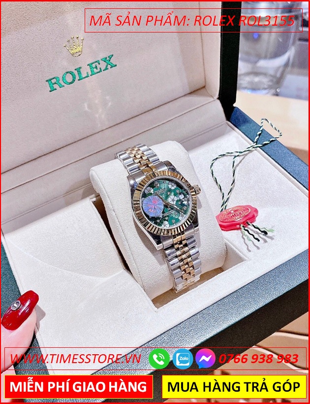 dong-ho-nu-rolex-f1-season-mat-khia-bong-hoa-xanh-la-day-demi-gold-timesstore-vn