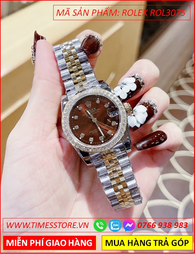 dong-ho-nu-rolex-lady-date-just-f1-mat-nau-day-demi-timesstore-vn