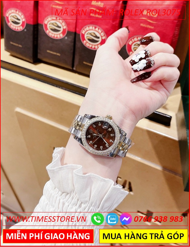 dong-ho-nu-rolex-lady-date-just-f1-mat-nau-day-demi-timesstore-vn