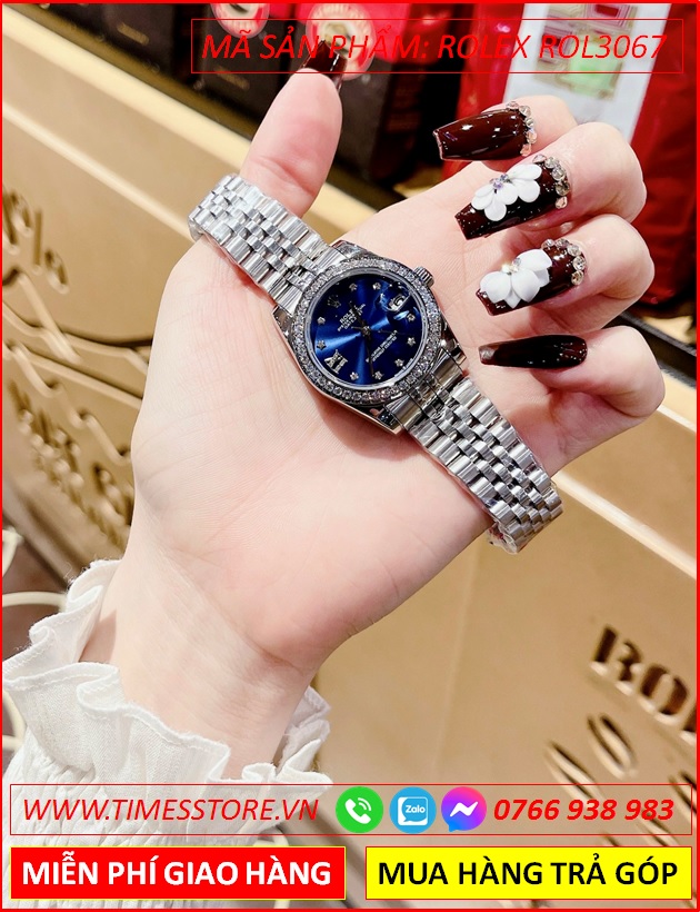 dong-ho-nu-rolex-lady-datejust-f1-automatic-mat-xanh-day-kim-loai-timesstore-vn