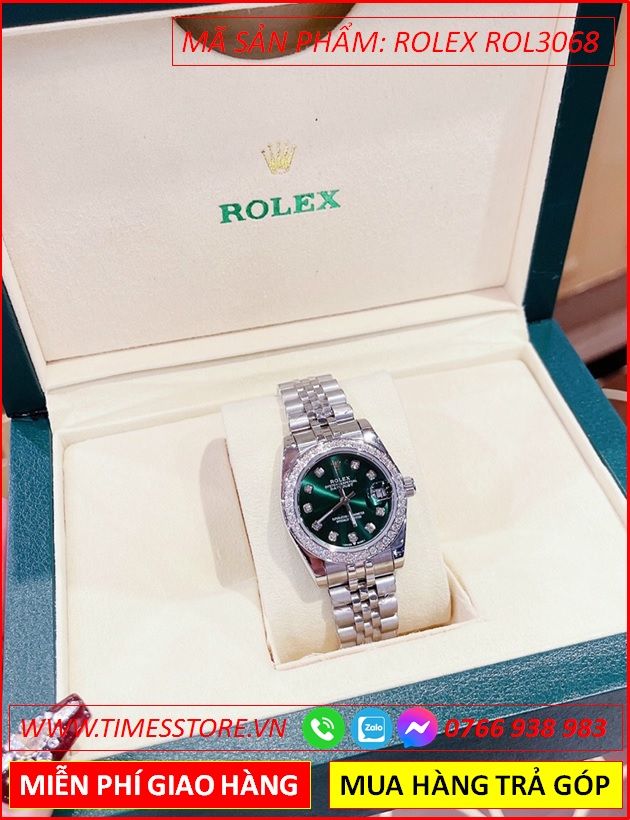 dong-ho-nu-rolex-lady-datejust-f1-mat-xanh-la-day-kim-loai-timesstore-vn