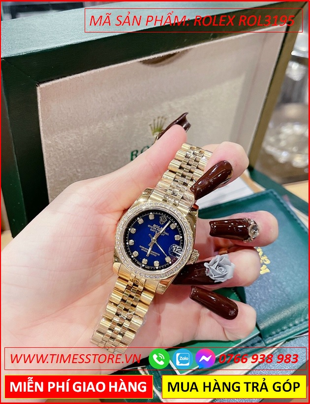 dong-ho-nu-rolex-mat-xanh-dinh-da-day-vang-gold-timesstore-vn