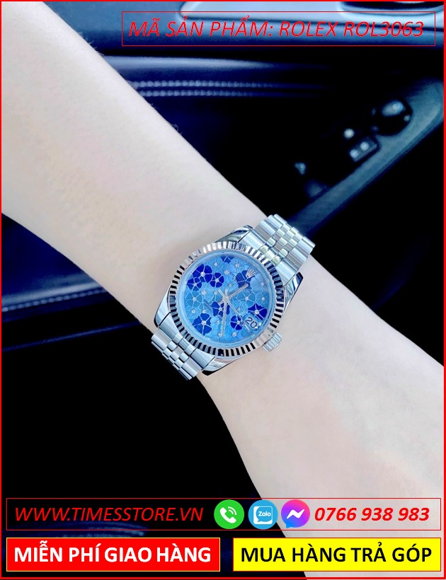 dong-ho-nu-rolex-season-sieu-cap-replica-1-1-mat-bong-hoa-xanh-duong-day-kim-loai-timesstore-vn