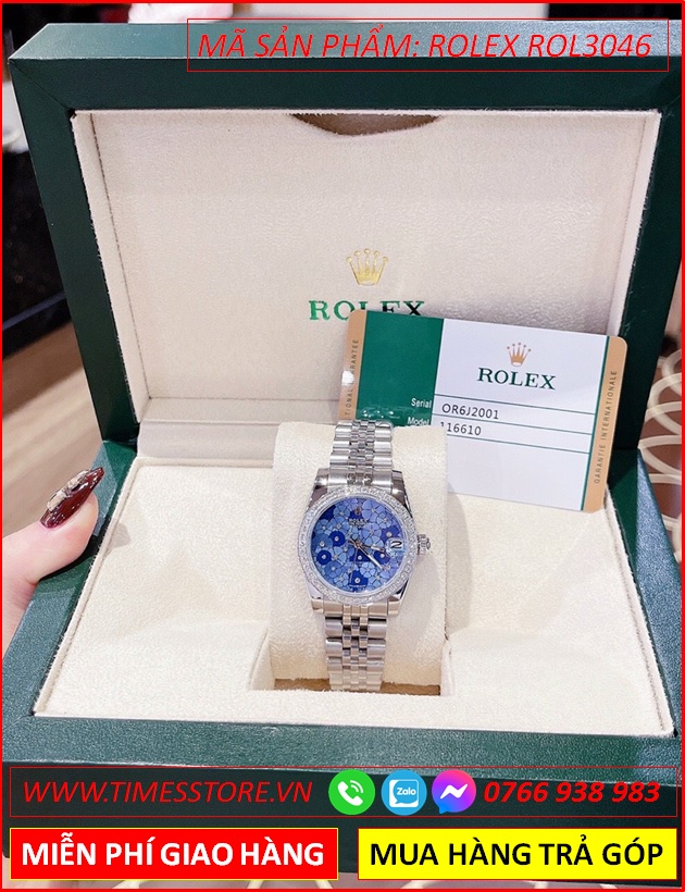 dong-ho-nu-rolex-season-sieu-cap-replica-1-1-mat-bong-hoa-xanh-duong-day-kim-loai-timesstore-vn